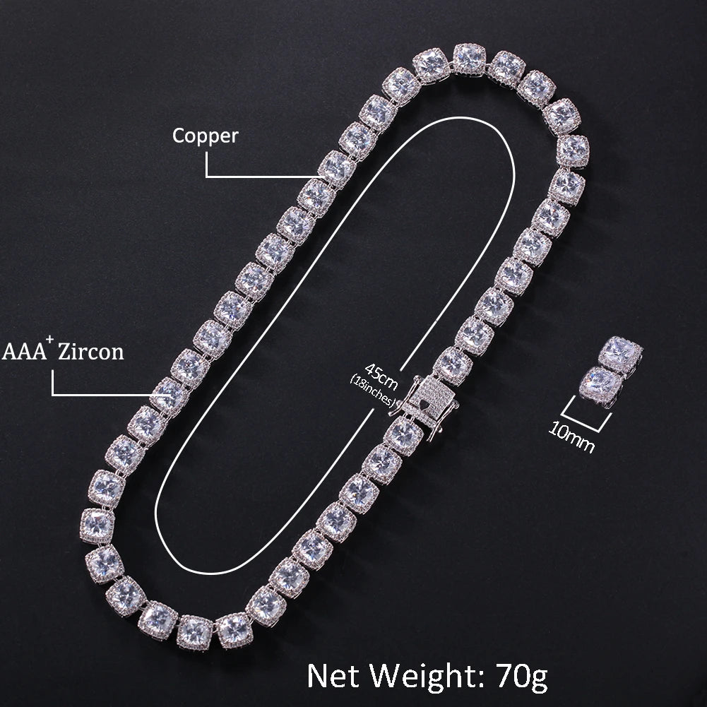Uwin 10mm Square CZ Tennis Chain Luxury Bling Full Iced Out Necklace Men Miceo Pave Setting Jewelry Women Accessories New In
