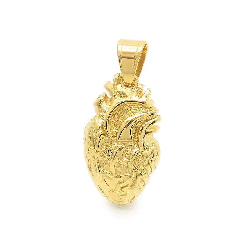 Personality Punk Quality Titanium Steel Anatomical Heart Pendant Necklace for Men Creative Jewelry