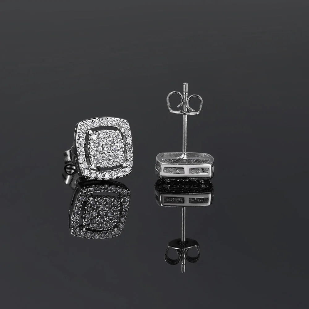 Iced Out Square Zirconia Stud Earrings CZ