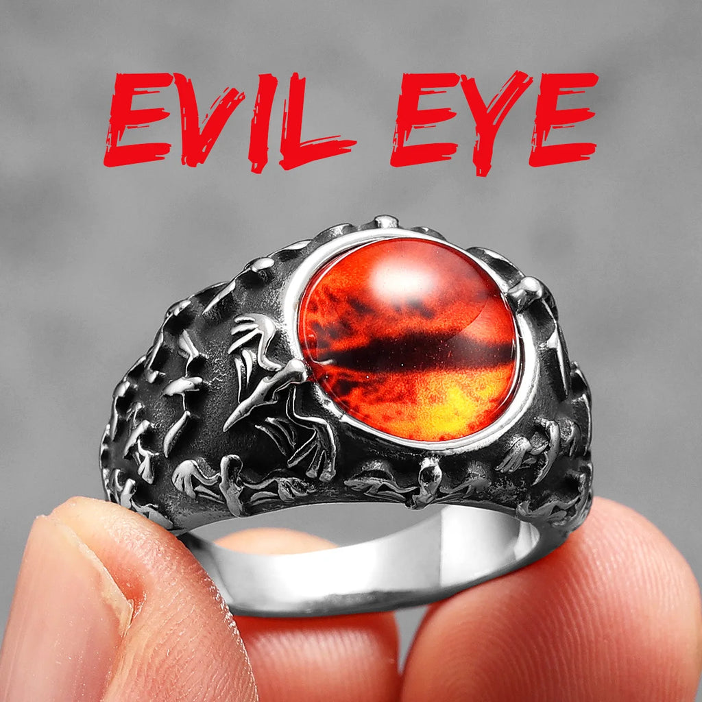 Evil Eye Gemstone Ring — Stainless Steel