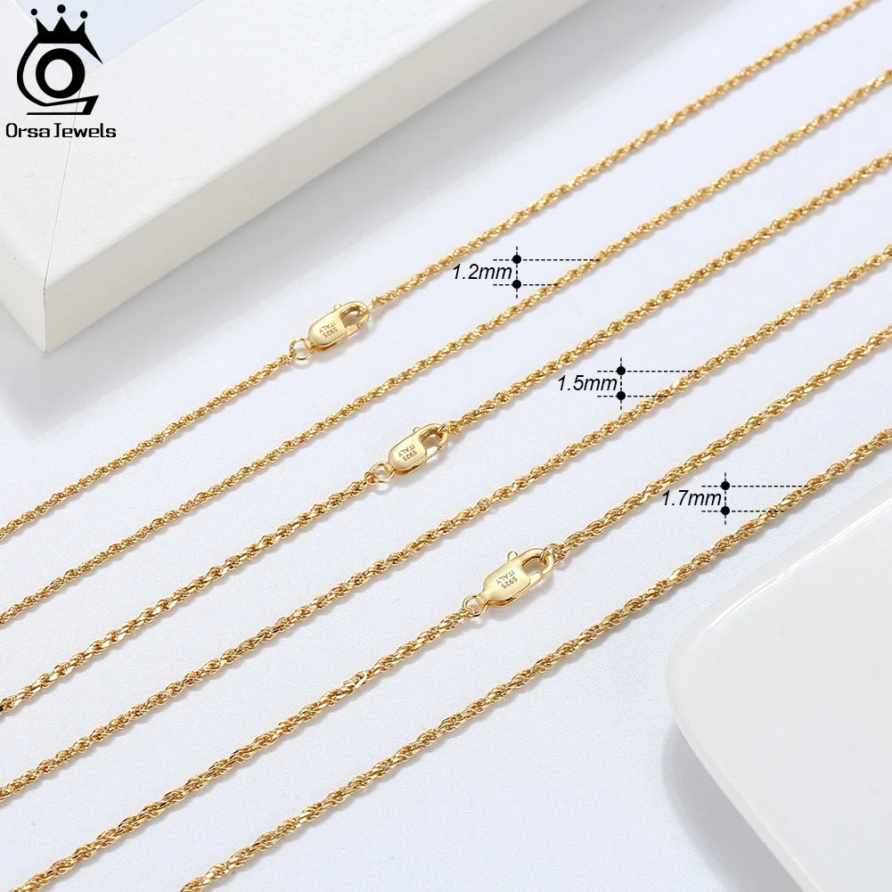 ORSA JEWELS Genuine 925 Sterling Silver Paperclip Chopin Rope Cuban Figaro Box Cable Chain Necklace Simple Basic Chain