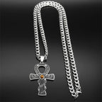Cross Ankh Silver Pendant Retro Tiger Eye Stone