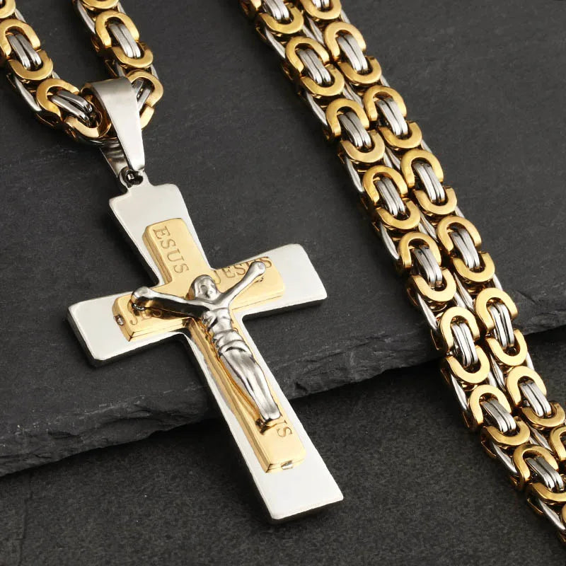 Catholic Jesus Christ Crucifix Chain Necklace — Stainless Steel