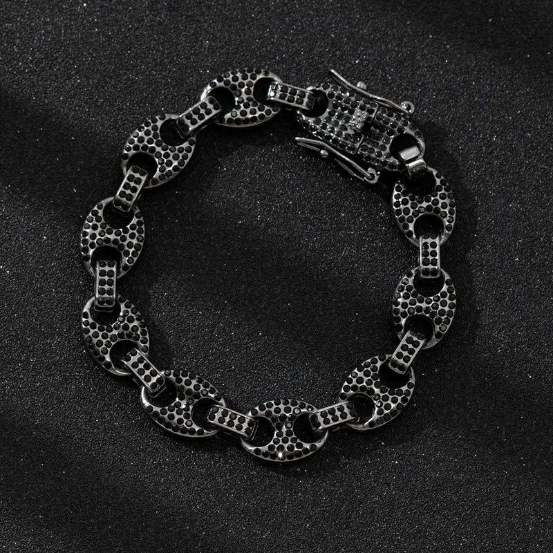 Iced Out Coffee Bean Cuban Link Chain Bracelet 12mm — Two-Tone