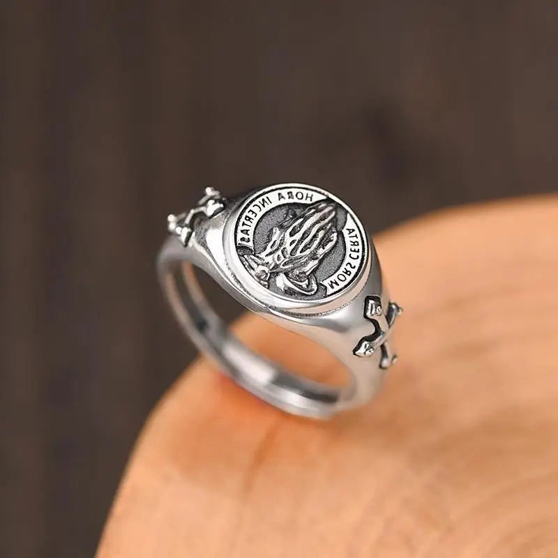 Praying Hands Gothic Punk Ring, Silver-Tone — Zinc Alloy