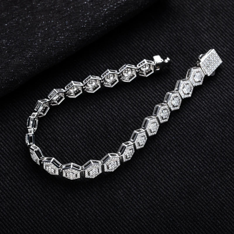 Iced Out Hexagon Bracelet — 925 Silver