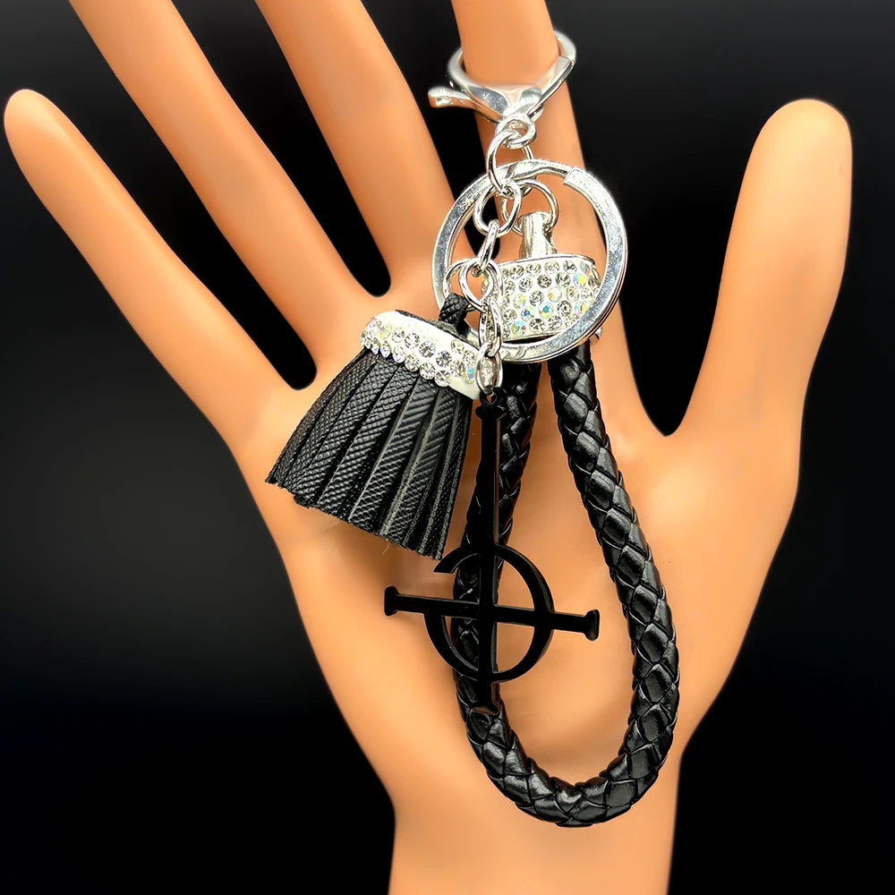Iced Out Key Steel Pendant Ghost Tassel Crystal