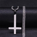 Witchcraft Pagan Stainless Steel Upside Down Cross Necklace Women/Men Inverted Cross Necklace Jewelry collier N8373S02