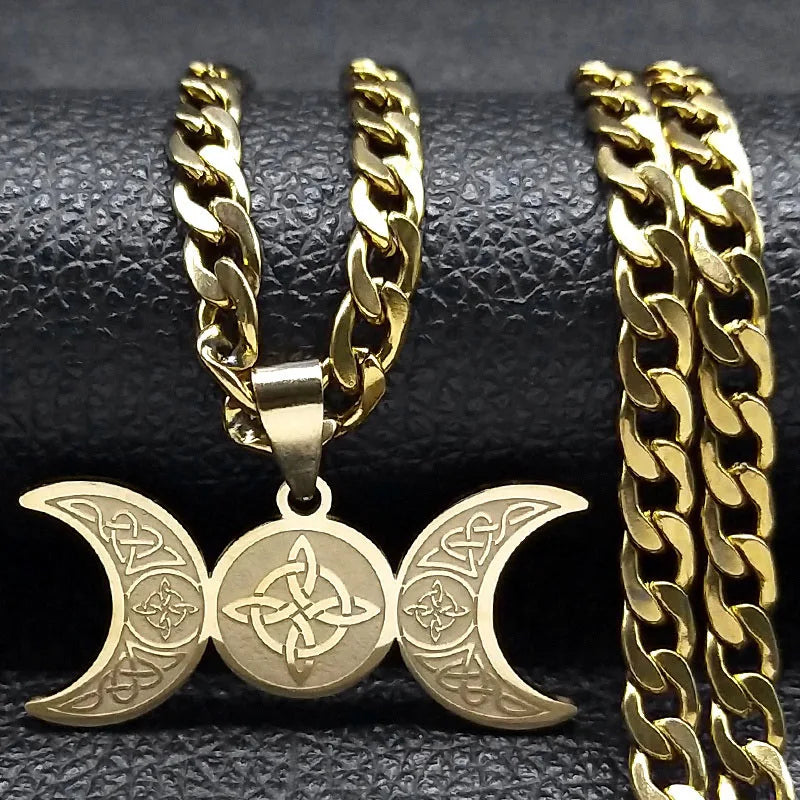 Celtic Moon Pendant Necklace — Stainless Steel
