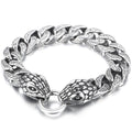 Cool Men's Snake Head Bracelet for Man Male Arm Rings Vintage 15MM Stainless Steel Curb Link Chain Bikers' Jewelry