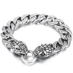 Cool Men's Snake Head Bracelet for Man Male Arm Rings Vintage 15MM Stainless Steel Curb Link Chain Bikers' Jewelry