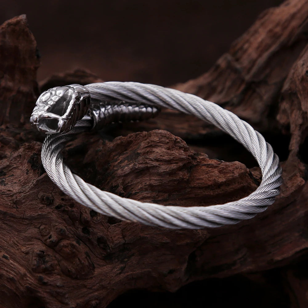 Vintage Nordic Viking Stainless Steel Snake Head Bracelet For Men Boys Rock Hip Hop Animal Bracelets Punk Charm Fashion