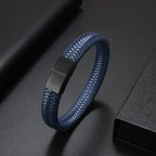 Vintage Punk Hand Woven Three Layer Leather Black Beaded Bracelet Magnetic Bracelet Clasp Men\\'s Charm Business Event Jewelry