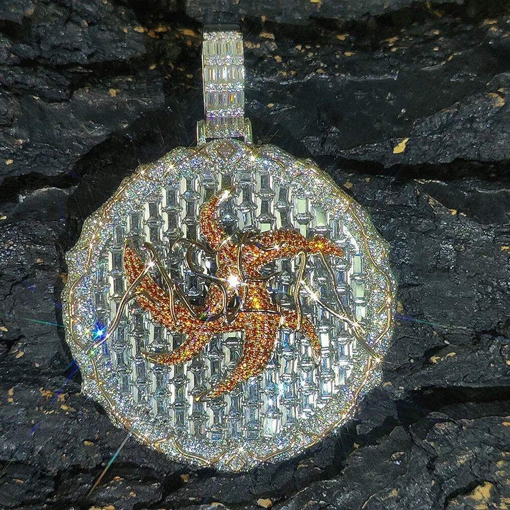 Iced Out Pendant Necklace Colorful Zircon Disc