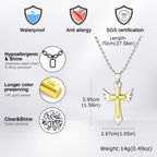 Mens Stainless Steel Necklace, Two-tone Wing Cross Pendant CZ Stone, 70cm Bead Chain, Religious Faith Jewelry Gift for Men