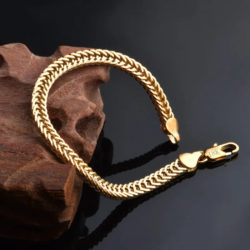Classic Shiny Gold-Tone Snake Chain Bracelet — Daily Party Travel