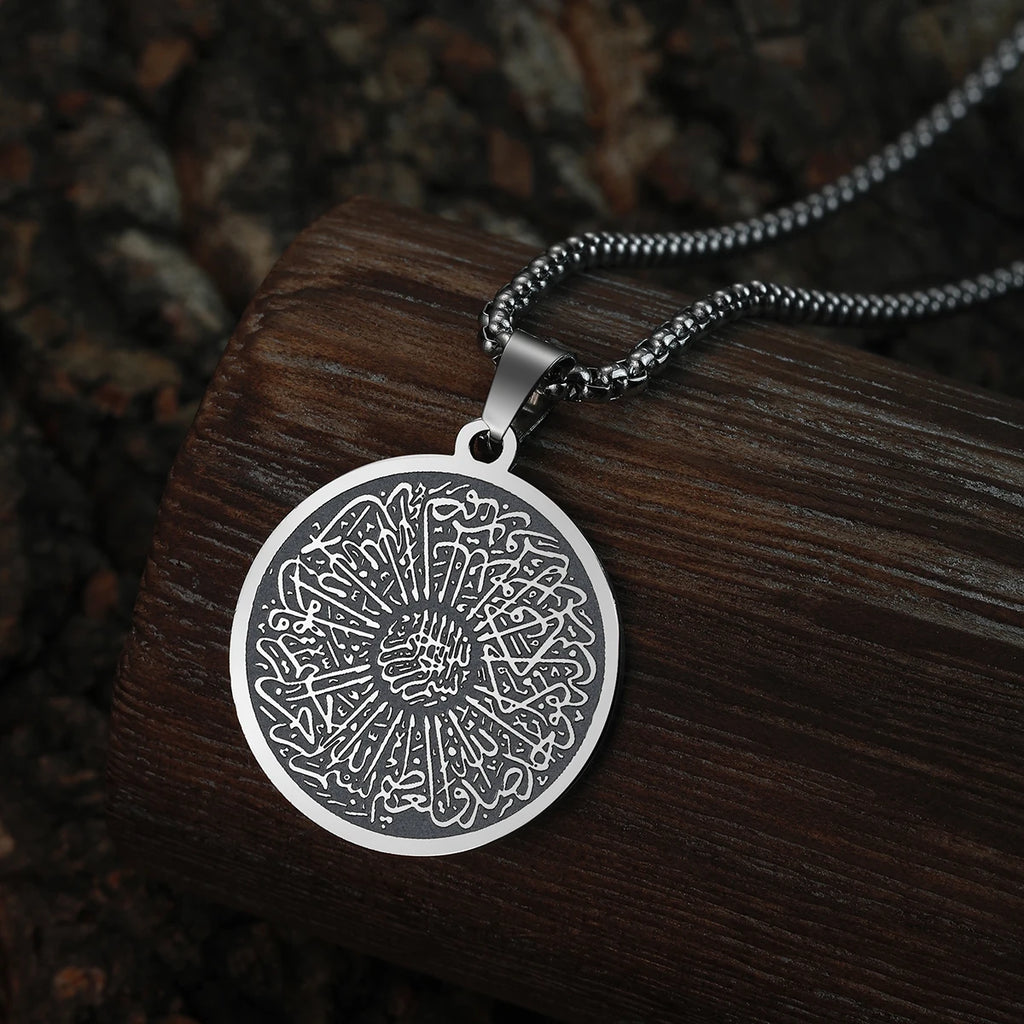 Men Punk Necklace Surah Ikhlas Dua fo Evil Eye Double-Sided Stainless Steel Jewelry Choker Pendant Thick Chains Hip Hop Jewellry