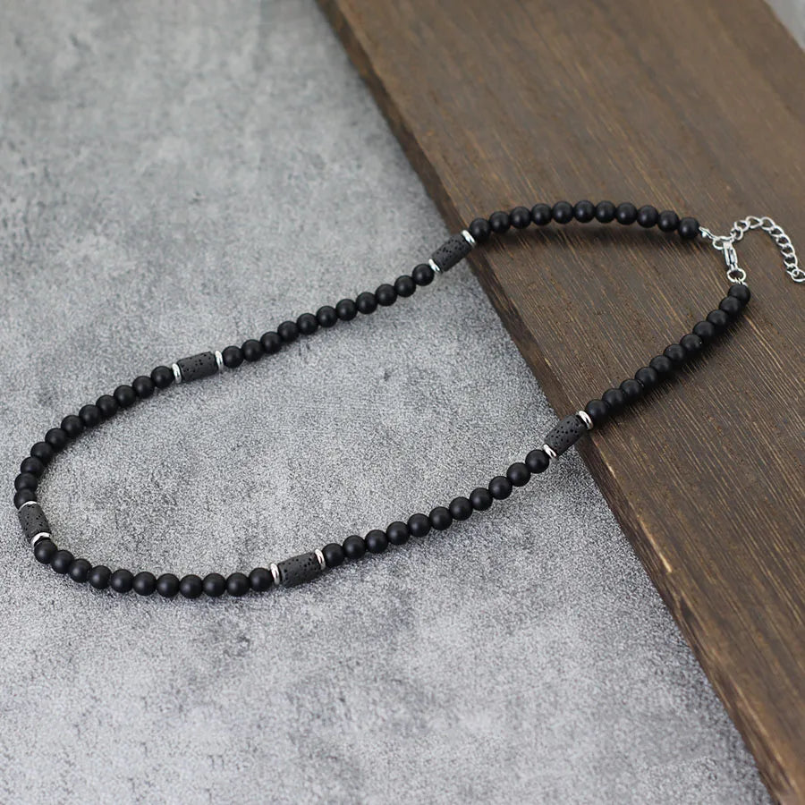 Classic 6mm Natural Stone Beaded Necklace Men 20 Inches Howlite Tiger Eyes Beads Short Collar Jewelry Office Leisure Joias Gift