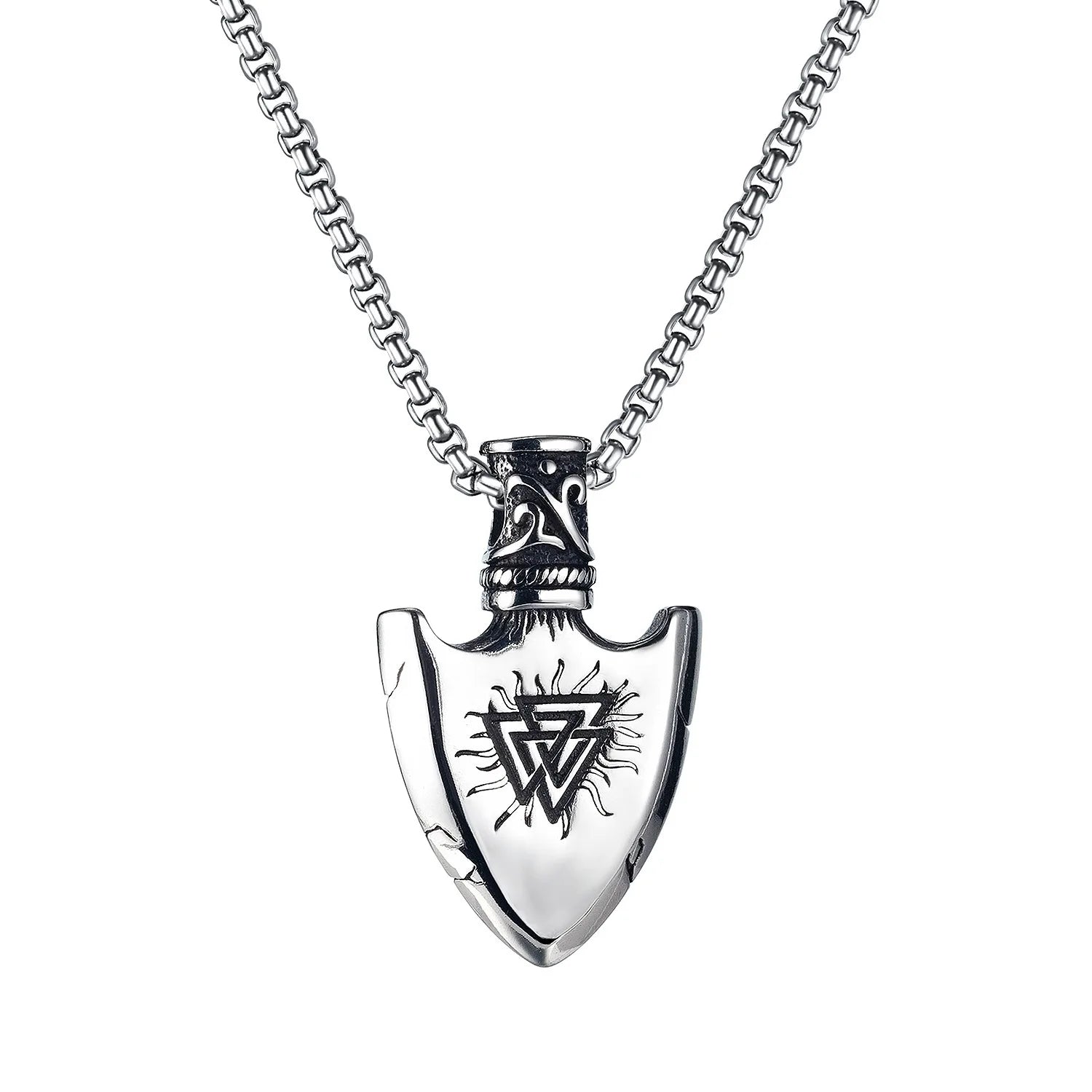 Silver Viking Shield Pendant Necklace Statement