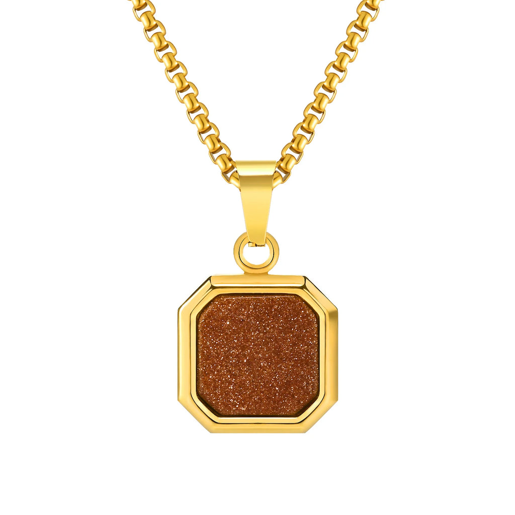 Natural Stone Geometric Pendant — Stainless
