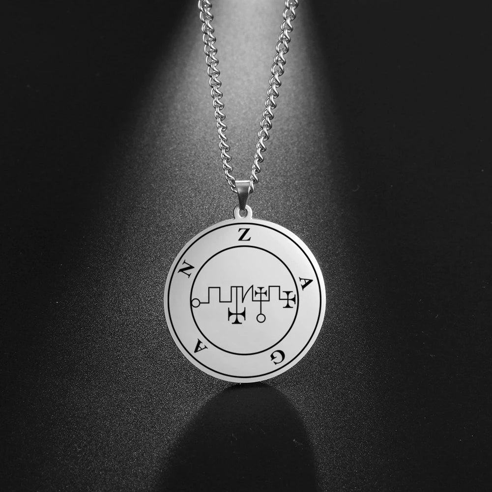 LIKGREAT Lesser Key of King Solomon Occult Sigil 72 Demon Charm Medalion Necklace for Men Women Stainless Steel Magic Talisman