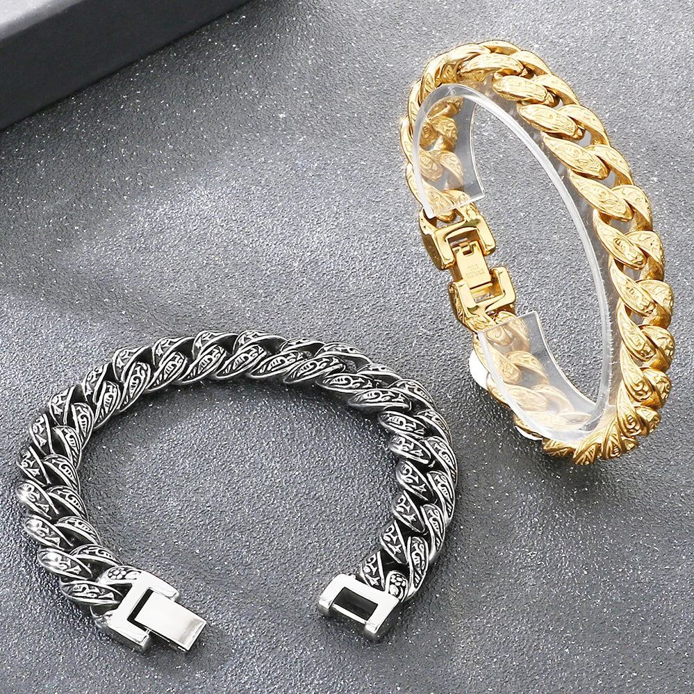 Vintage 13MM Wide Cuban Link Chain Bracelet for Man Solid 316l Stainless Steel Men's Bracelets Wrist Hand Jewelry Gifts