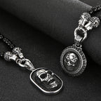 Men's Steampunk CZ Skull Face Head Pendant Necklace For Man 8MM Width 50CM Long Agate Stone Beads Chain Stainless Steel