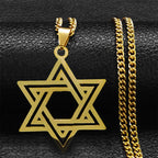 Hip Hop Star Of David Shield Hexagram Pendant Necklace for Men Fashion Stainless Steel Gold Color Chain Star Shape Jewelry Gift