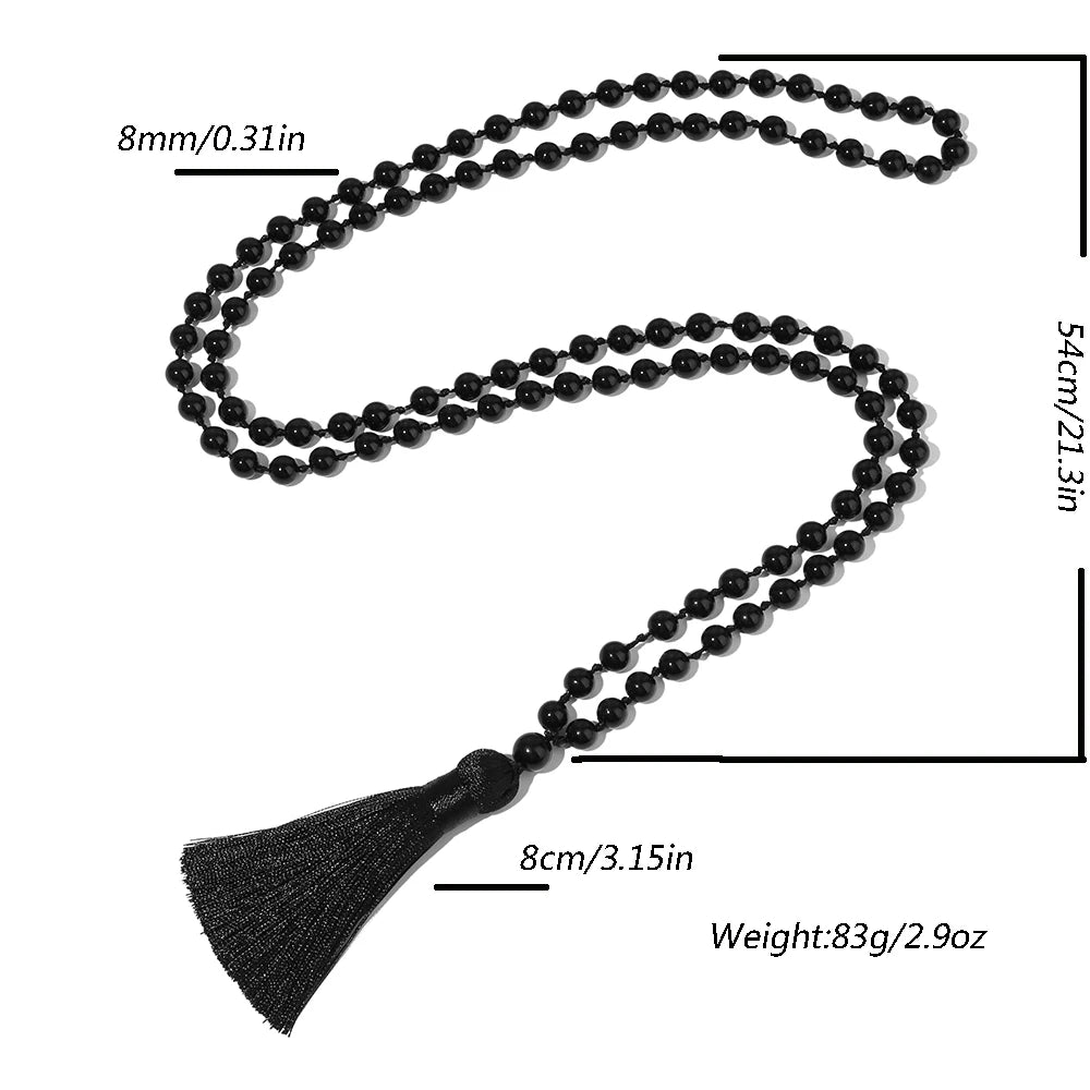 8mm Black Onyx 108 Mala Bead Necklace for Meditation Yoga Prayer Jewelry for Men and Women