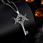 AEONSLOVE Silver Hecate Snake Key Necklace Triple Moon Goddess Pendant Witch Amulet Spiritual Jewelry for Women