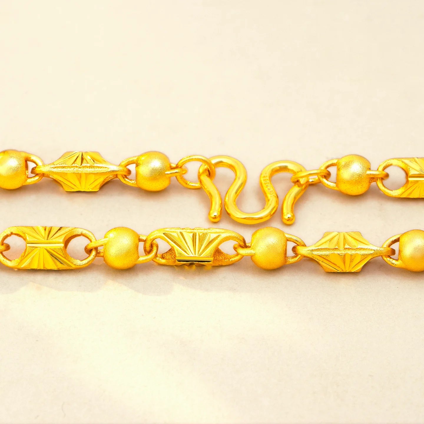 Rice Pattern Carved Necklace Men's 24K Gold AU999 - Thick gold chain for men, striking look for business banquets