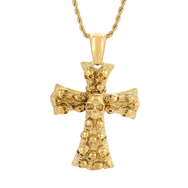 Evil Cross Ghost Skull Pendant Necklace — Stainless