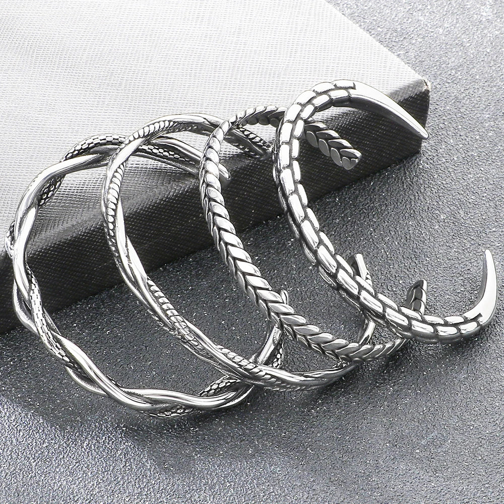 Retro Men Open Bangle for Man Stainless Steel Men's Braided Chain Style Cuff Bracelets Cool Birthday Jewelry Gifts for