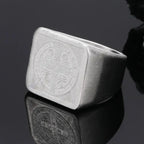 St. Benedict Exorcism Ring for Men — Geometric Square Band