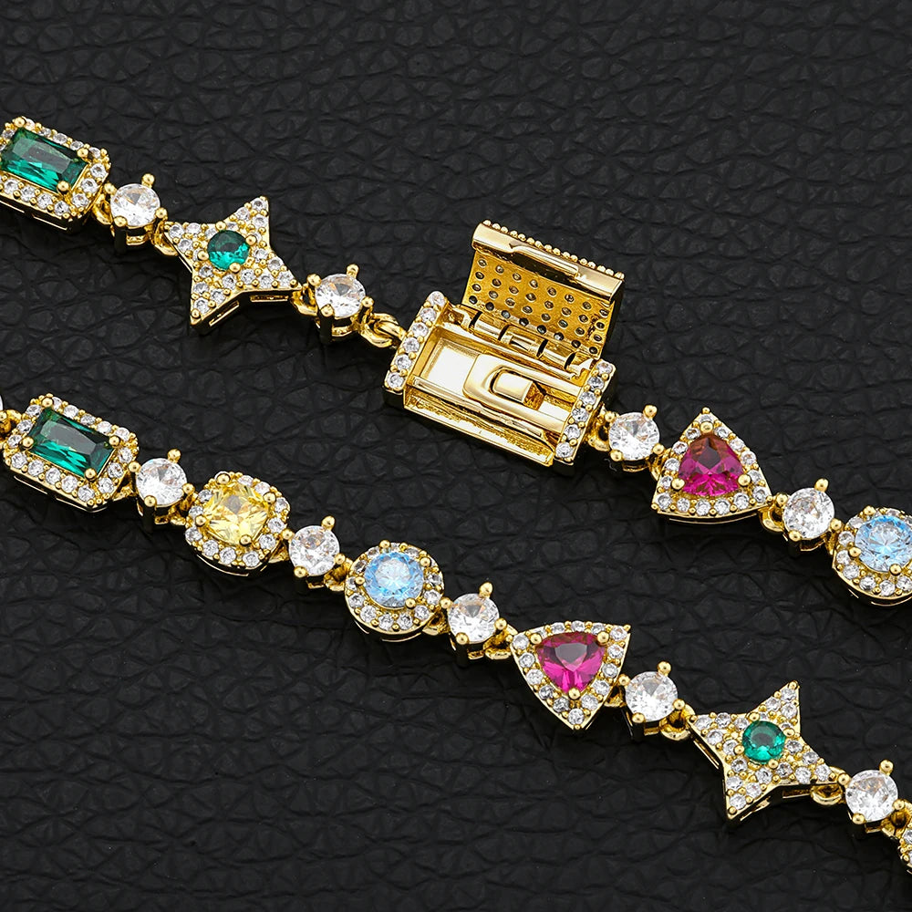 Gold Iced Out Tennis Necklace Colored Gemstone