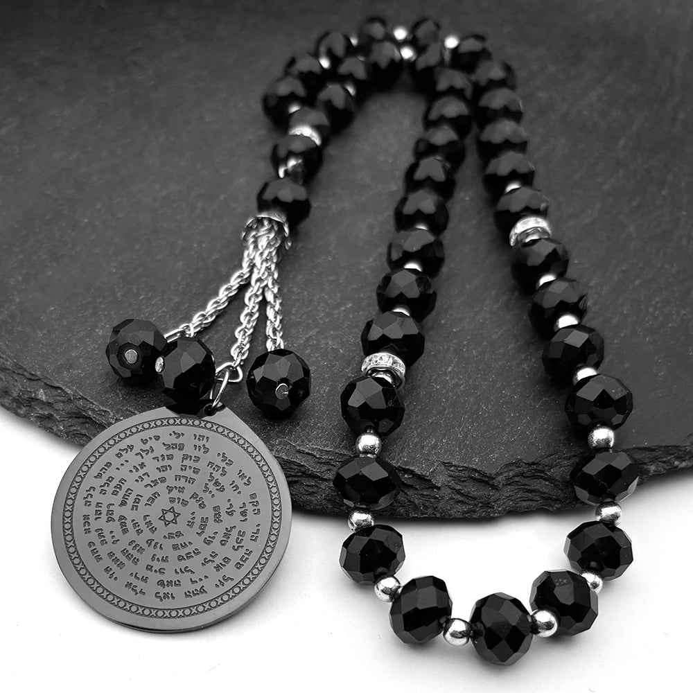 72 Names of God Car Pendant — Hexagram Beads, Stainless Steel
