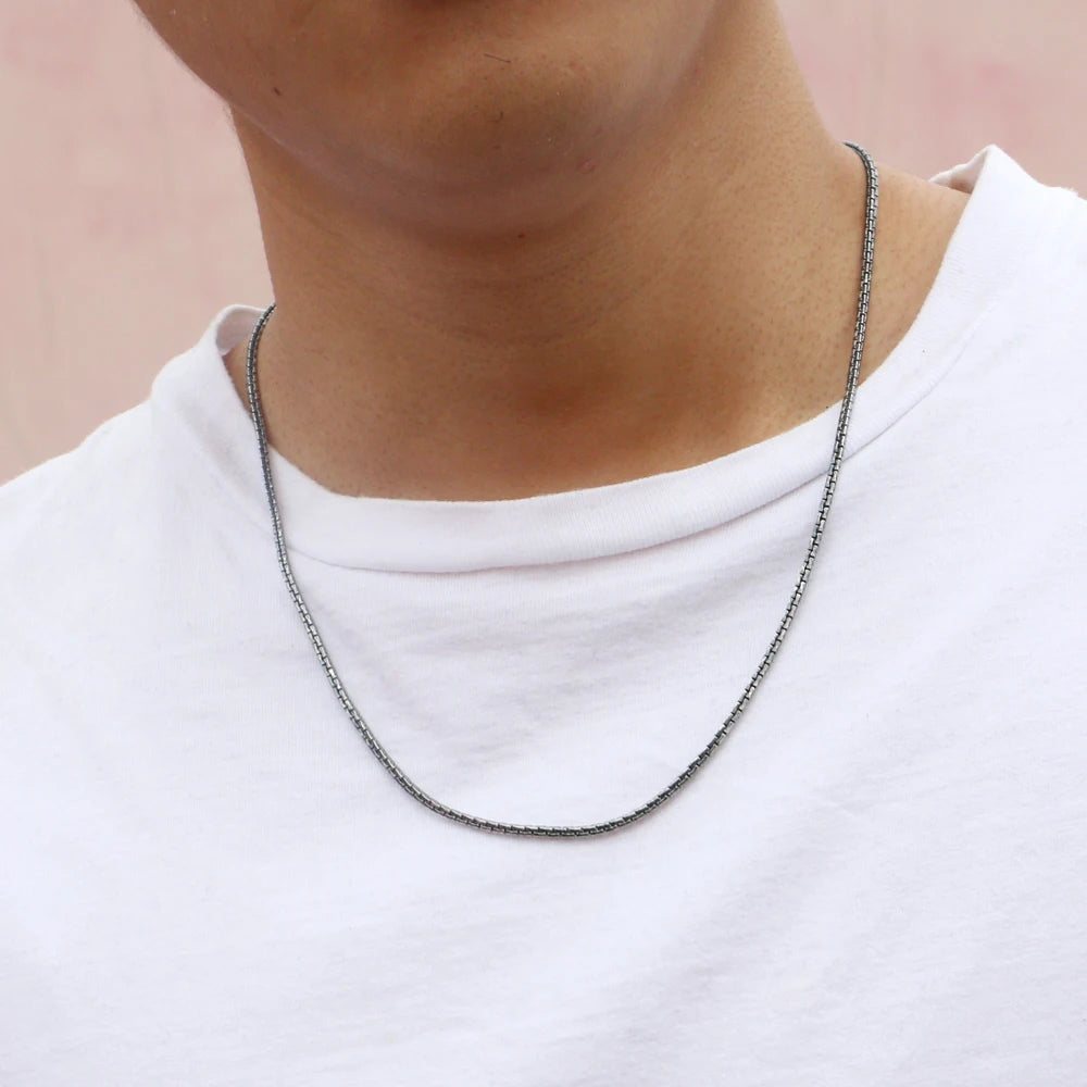 Fashion 2mm Box Chain Necklace For Men Women Punk Silver Long Necklace Male Hip Hop Jewelry Gift
