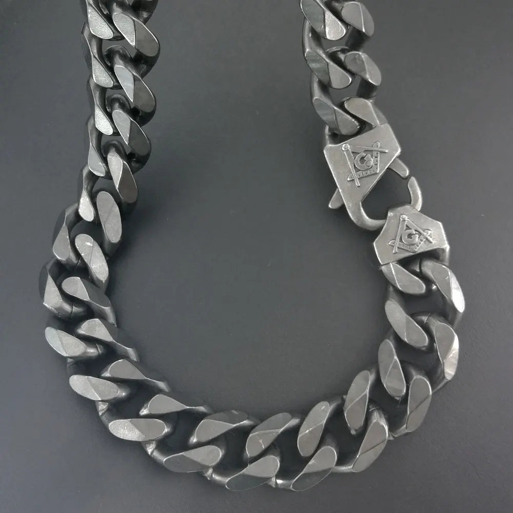 N396 Retro Necklace Freemasonry Masonic Mason Chain Heavy Mens 316L Stainless Steel