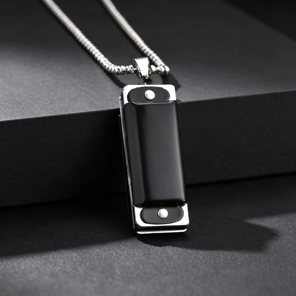 Harmonica Pendant Necklace — Stainless Steel Bead Chain