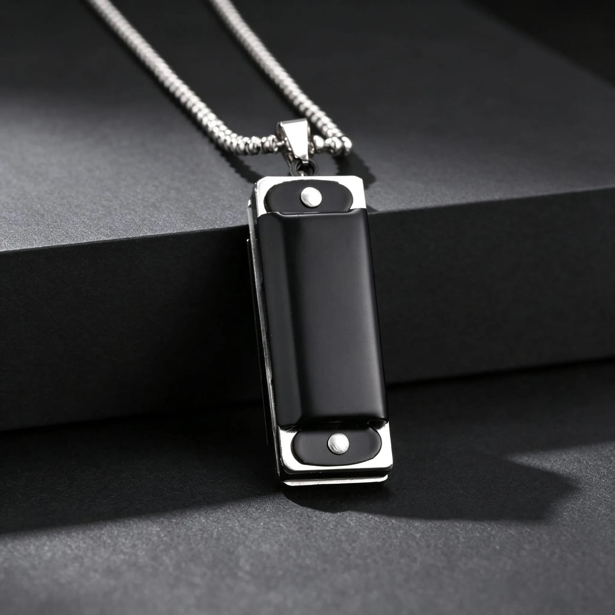 Harmonica Pendant Necklace — Stainless Steel Bead Chain