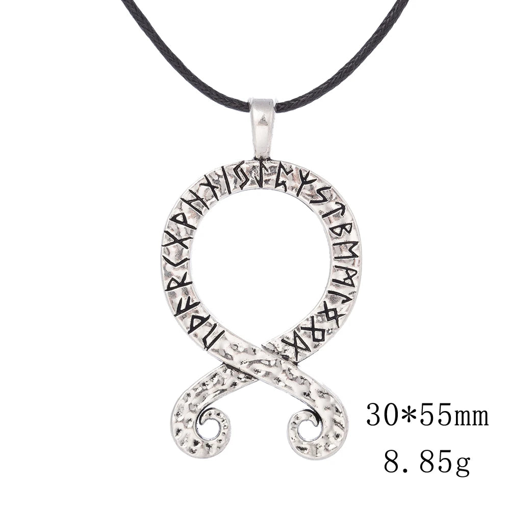 LIKGREAT Nordic Octopus Squid Pendant Viking Runes Troll Cross Necklace Swedish Folklore Protection Amulet Jewelry