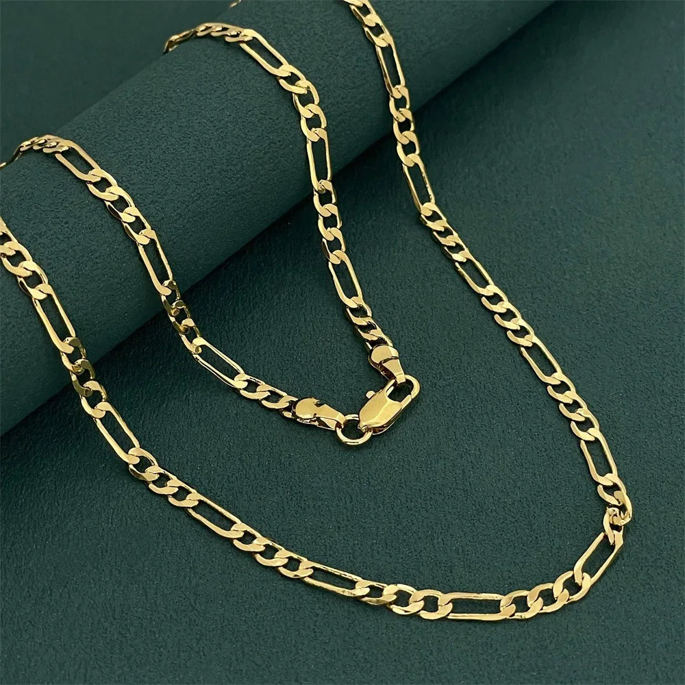 Luxury 24K 9999 Pure Gold real gold Men's and Women's 4MM 60cm 65cm 70cm Three-to-One Geometric Cuban Necklace