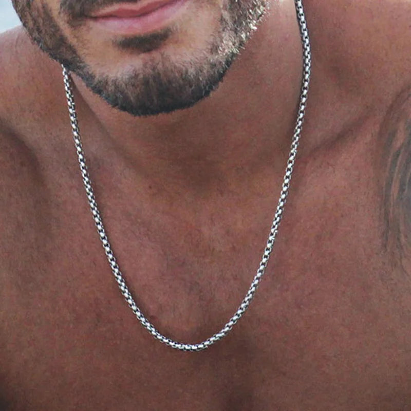 Two-Tone Round Box Chain Necklace — Stainless Steel