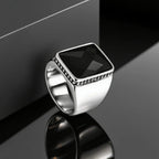 Simple Retro Black Cubic Glass Signet Ring for Men, Geometric Square Stainless Steel Ring, Fashion Punk Finger Jewelry size 7-12