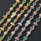 Gold Iced Out Chain Necklace Ruby Emerald 18K