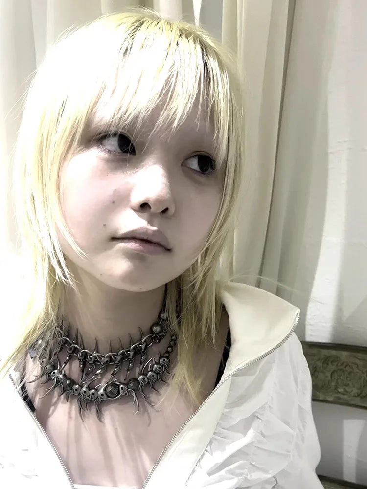 2025 New Punk Necklace Silver Color Metal Unisex Skeleton Spike Stainless Steel Ins Cool Neck Accessaries for Women Men