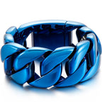 Men's Heavy Big Chunk 32MM Width Curb Cuban Link Chain Bracelet Man Blue Rainbow 316L Stainless Steel Jewelry Birthday