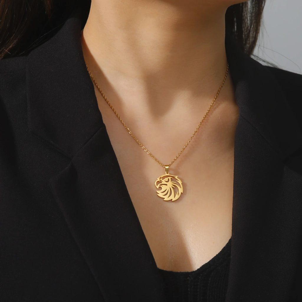 Openwork Eagle Head Pendant Necklace — Stainless Steel