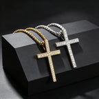 Hip Hop Cool AAA Cubic Zircon Cross Necklace for Men, Stainless Steel Chain Vintage Cross Pendant, Religious Punk Jewelry