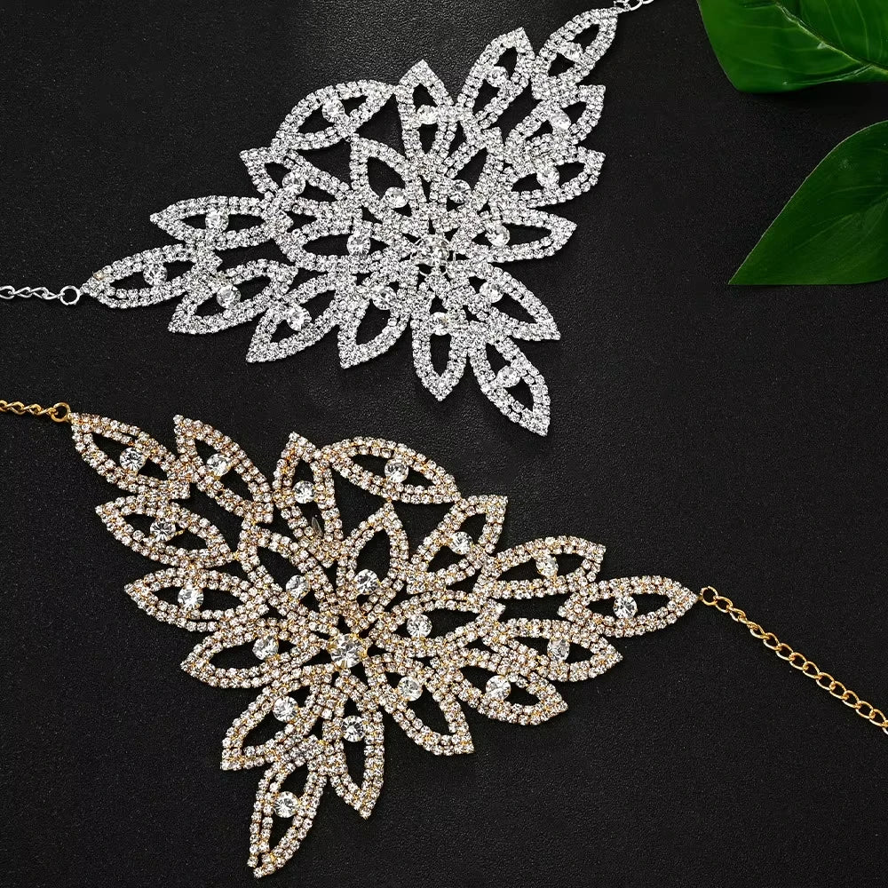 FTCY Personalized Fashion Leaf Rhinestone Necklace For Women Luxury Shining Crystal Floral Necklace Wedding Jewelry